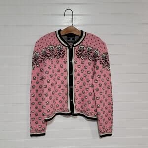 Dale of Norway Cardigan Sweater Size Medium Cotton Pink Preppy Coquette Floral